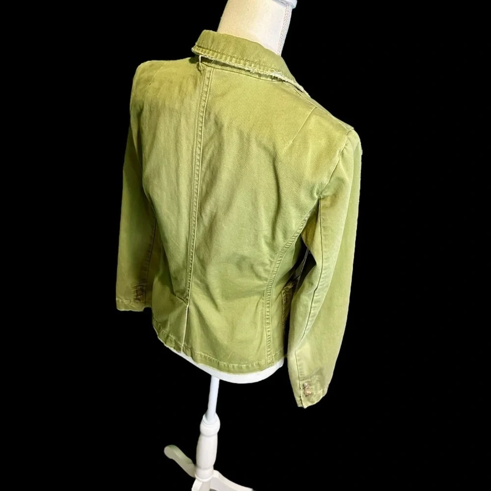 J. Crew Vintage Olive Green / Khaki Cotton Distressed Trim Boy Blazer Size M